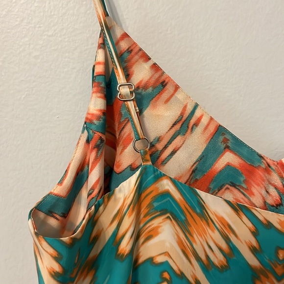 Parker Women’s 100% Silk Maxi Dress Sz XS Beautiful Aztec Tan turquoise Desert - Picture 4 of 8